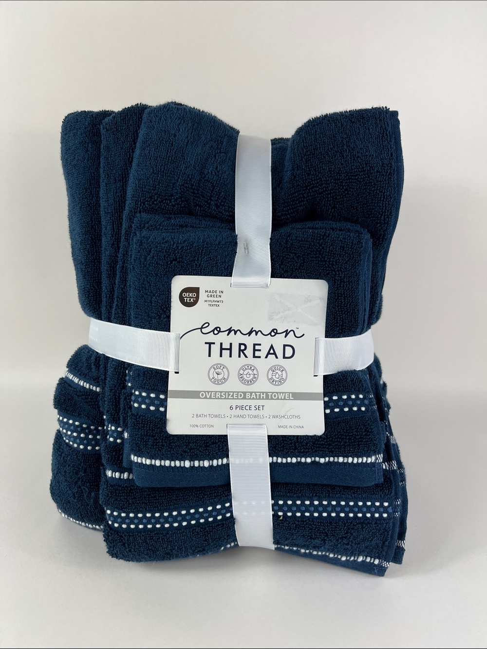 Common Thread Oversized Bath Towel Set Navy Soft Cotton Quick Dry 6 Pc Set NEW